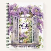 Recept lilacs venster bloemen roze monogram notitieboek (Voorkant)