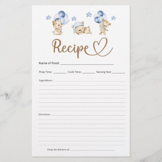 Recept Teddy Bear Boy Baby shower (Voorkant)
