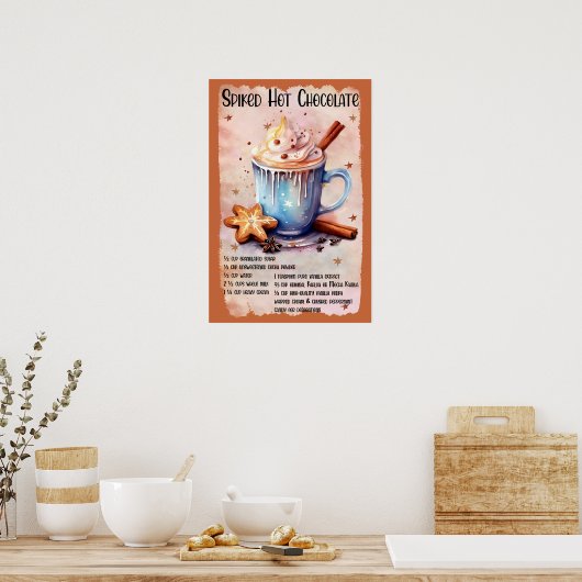 Recept voor gekruide warme chocolademelk poster (Keuken)