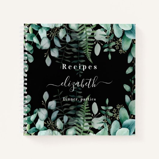 Recepten eucalyptus groenachtig bosgebied zwart notitieboek (Voorkant)