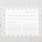 Recepten Gingham Pattern Grijs en Wit Recept Kaart (Voorkant / Achterkant)