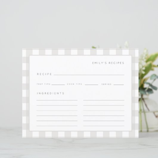 Recepten Gingham Pattern Grijs en Wit Recept Kaart (Staand voorkant)