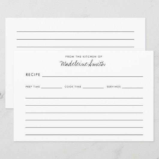 Recepten Modern Script uit de keuken Recept Kaart (Voorkant / Achterkant)