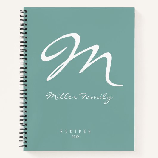 Recepten monogram Dusty Blue Notitieboek (Voorkant)