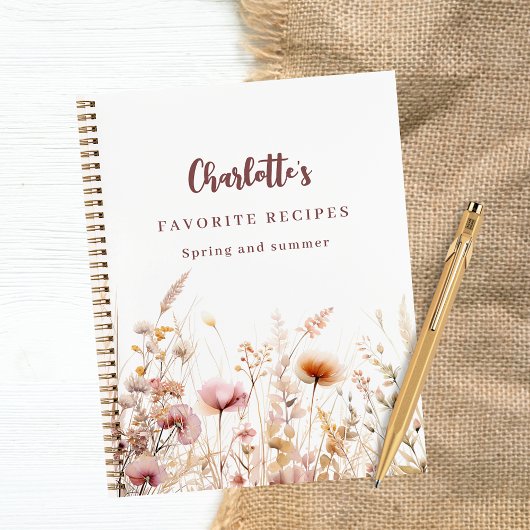 Recepten wilde bloemen roze beige naam notitieboek