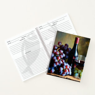 Receptenboek met wijn en druiven notitieboek