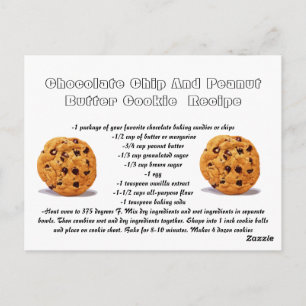 Receptenkaart Chocolade Chip Pindakaas Cookie Briefkaart
