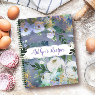 Receptenkookboek blauw bloemige waterverf notitieboek