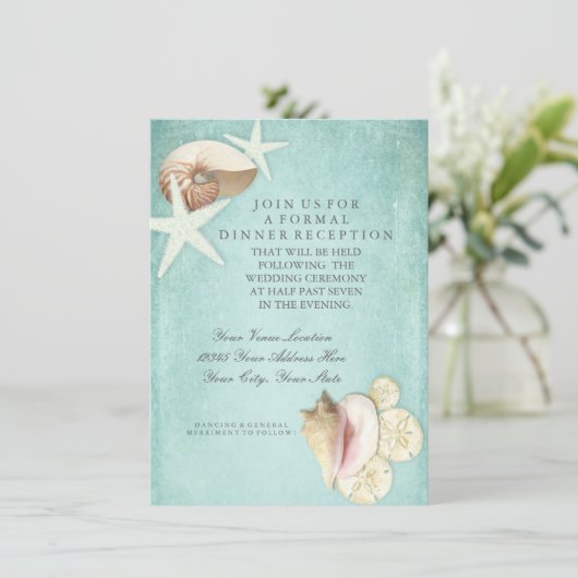 Receptie Beach Seashore Shells Ocean Destination Kaart (Staand voorkant)