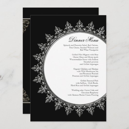 Receptie Diner Menu Klassieke Barok Swirl Circle (Voorkant / Achterkant)