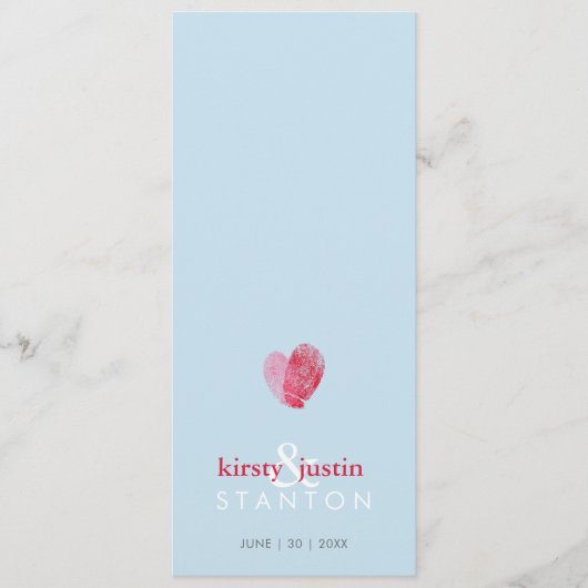 RECEPTIE DINER MENU leuke vingerafdruk hart blauw (Voorkant)