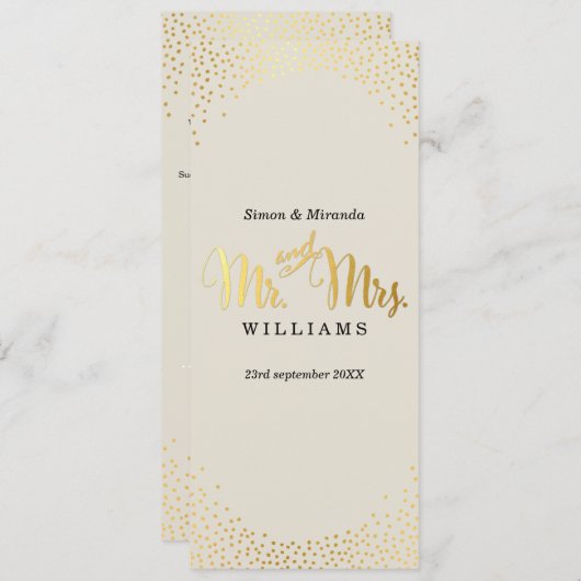 RECEPTIE DINER MENU mini gouden confetti ivoor (Voorkant / Achterkant)