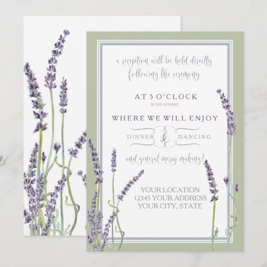 Receptie Franse Lavendel Bloemen Moderne Typografi Kaart (Voorkant / Achterkant)