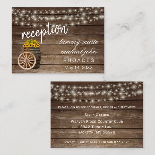 Receptie - Rustiek houten vat met zonnebloemen Informatiekaartje (Voorkant / Achterkant)