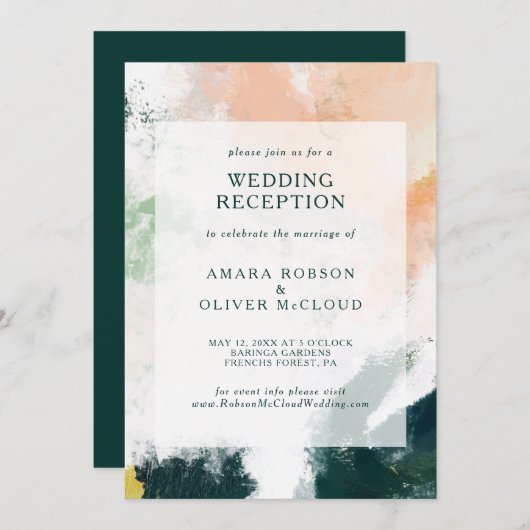 Réception de mariage Abstraite colorée Invitation (Devant / Derrière)