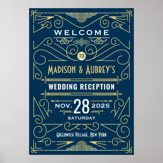 Réception de mariage Art Déco Affiche de bienvenue (Devant)