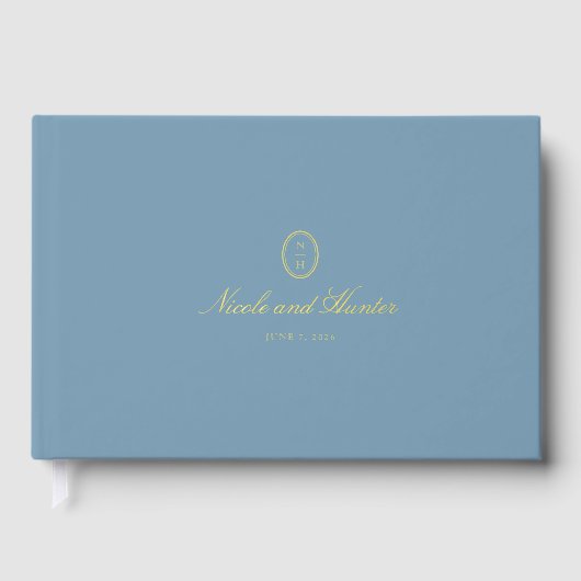 Réception de mariage au monogramme bleu poussiéreu (Recto)
