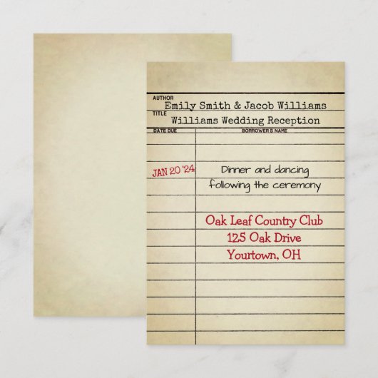 Réception de mariage de la carte de bibliothèque r (Devant / Derrière)