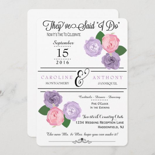 Réception De Mariage Florale Seulement Invitation (Devant / Derrière)