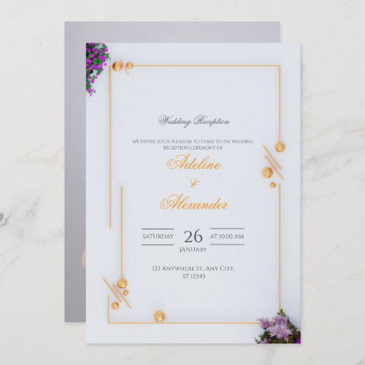 Réception de mariage Gold moderne Invitation (Devant / Derrière)