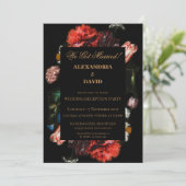Réception de mariage Invitation Floral noir (Debout devant)