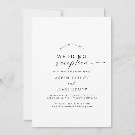 Réception de mariage moderne Script Invitation (Devant)
