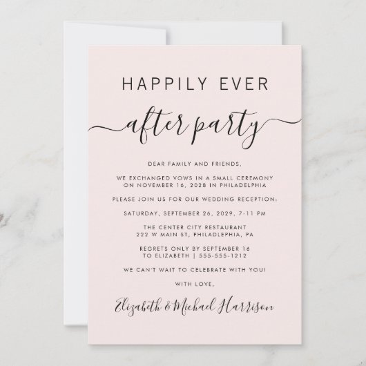 Réception de mariage rose chic Invitation (Devant)