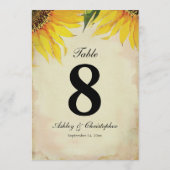 Réception de mariage Tournesol numéro de table hui (Dos)