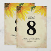 Réception de mariage Tournesol numéro de table hui (Devant / Derrière)