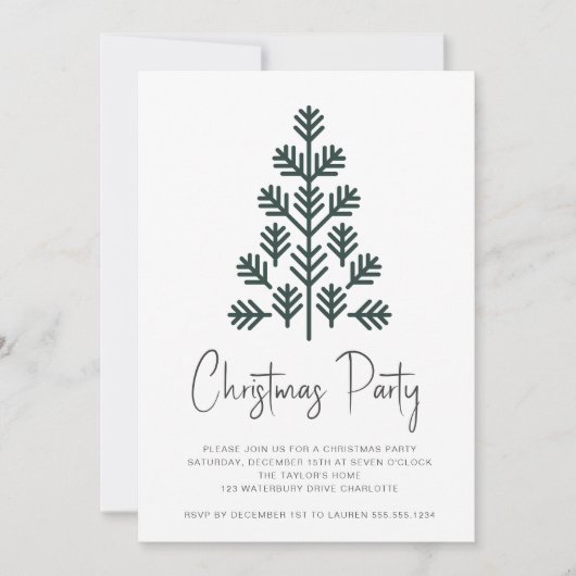 Réception de Noël moderne Arbre vert Invitation (Devant)