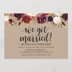 Réception d'Elopement Floral Bourgogne Invitations