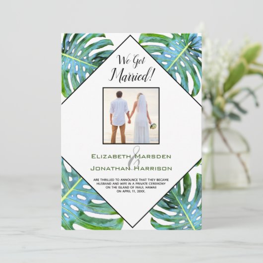 Réception Faire-part Tropical Leaf Just Married (Debout devant)