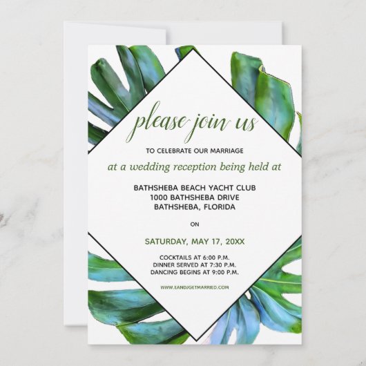 Réception Faire-part Tropical Leaf Just Married (Dos)