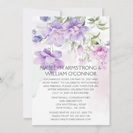 Réception Lavender Peony Seulement Invitation (Devant)