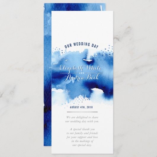 RÉCEPTION MARIAGE MENU aquarelle bleu marine foncé (Devant / Derrière)