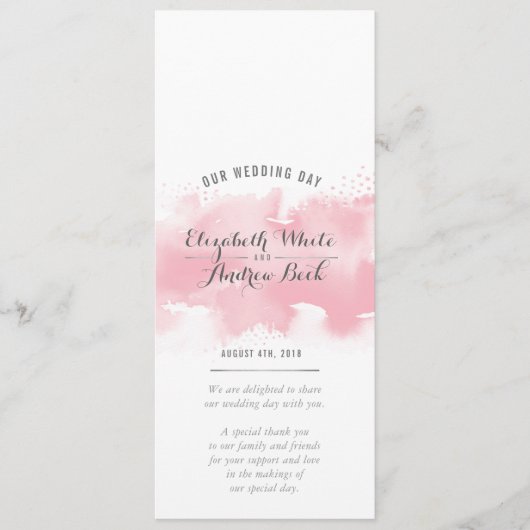 RÉCEPTION MARIAGE MENU aquarelle rose pâle gris ro (Devant)