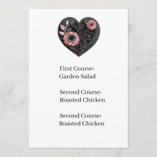 Reception Menu Card Wedding Heart (Devant)