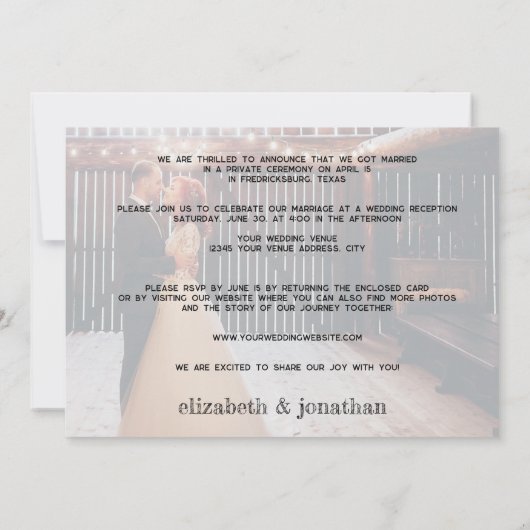 Réception Photo Rustique Juste Marié Invitation (Dos)