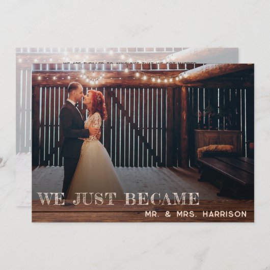 Réception Photo Rustique Juste Marié Invitation (Devant / Derrière)