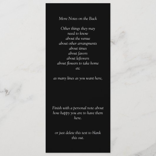 Reception Program -Black White Infinity Scroll, Menu (Achterkant)