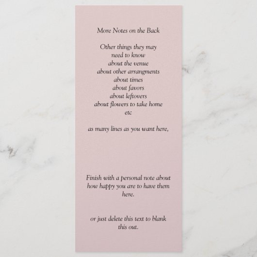 Reception Program - Pink Roses & Doves Wedding Menu (Achterkant)