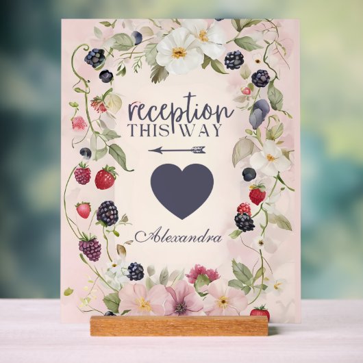 Reception This Way Floral Berry Design Acryl Bord (Neutraal)