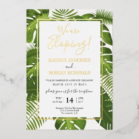 Réception Tropical Elopement Invitation Gold (Recto)