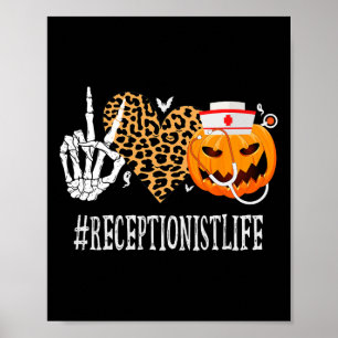 Receptionist Vrede Liefde Pompoen Plezier Hallowee Poster