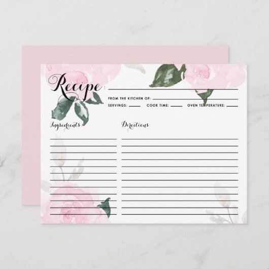 Receptkaart met zachte roze waterverfrozen (Voorkant / Achterkant)