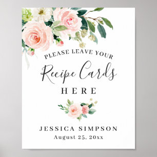 Receptkaartjes met blozende roze bloemen Bruidsdou Poster