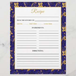 Receptpagina met Navy Blauwe en Gouden Poinsettia Flyer