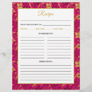 Receptpagina met roze en gouden poinsettia bloemen flyer