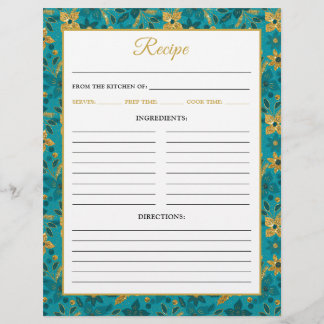 Receptpagina met turkooisblauwe en gouden poinsett flyer