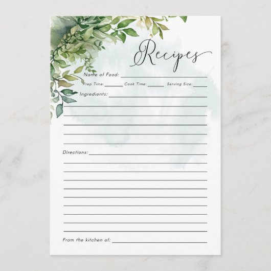 Recette Carte Aquarelle Vert Baby shower Jeu (Devant)